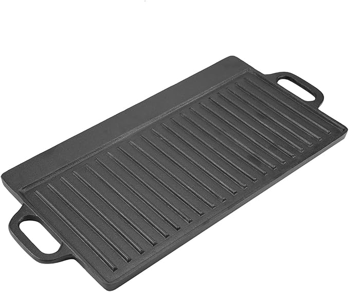 Acouto Reversible Cast Iron Griddle Pan Non Stick Cast Iron Grill Griddle Pan Ridged and Flat Double Sided Baking Cooking Tray Bakeware Oven Safe Gas, Electric, or Cooking - Home &