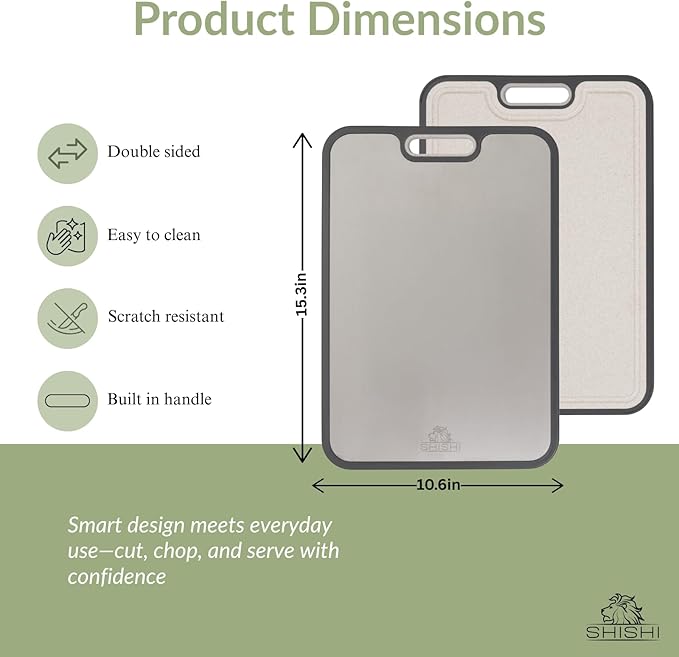 Pure Titanium Cutting Boards for Kitchen, Double-Sided, Titanium Cutting Boards Non Toxic, Large Size 16×11 – Easy to Clean, By Shishi Brands