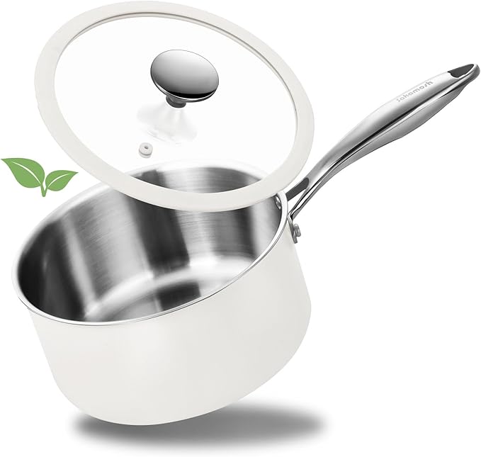 SAKAMOSH 2.5 Quart Tri-ply Stainless Steel Saucepan with Glass Lid, Induction Sauce Pan Compatible with All Cooktops, Non-Toxic Sauce Pot with Stay Cool Handle, Oven & Dishwasher Safe