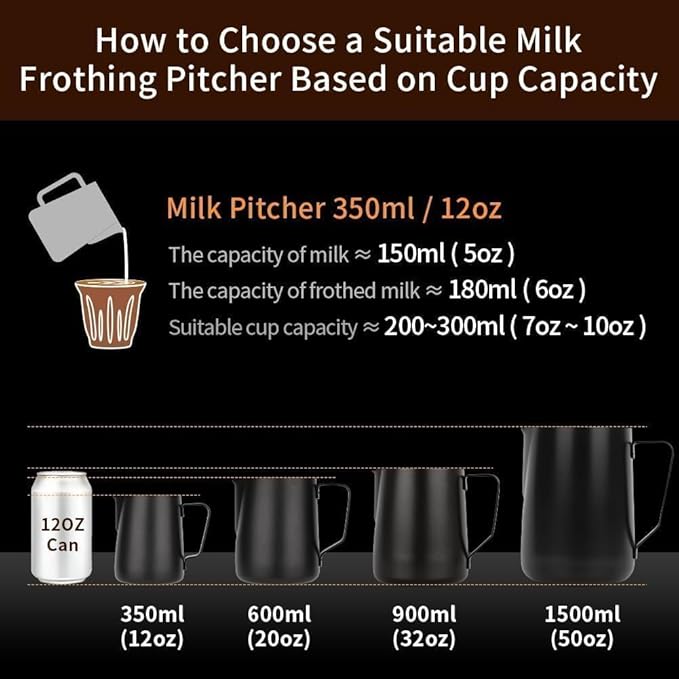 watchget Stainless Steel Milk Frothing Pitcher 12oz/350ml - Espresso Steaming Pitcher for Cappuccino, Latte Art, Coffee Machine Accessories Milk Jug Milk Frother Cup, Matt Silver