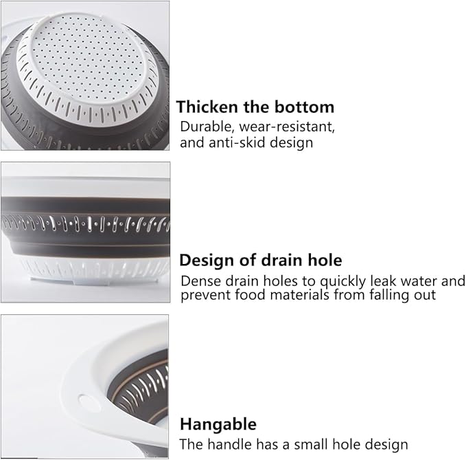 Collapsible Colander and Strainer,Silicone Strainer Colanders & Food Strainers,for Vegetable and Fruit, Kitchen Essentials (2, White, 2.5L+2.5L)