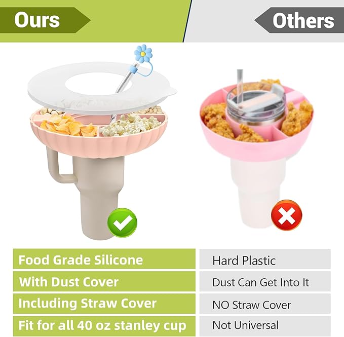Stanley Snack Tray, Food Grade Silicone Bowl for 30 oz Cup With Straws Cover, Tumbler Accessory (Cream)