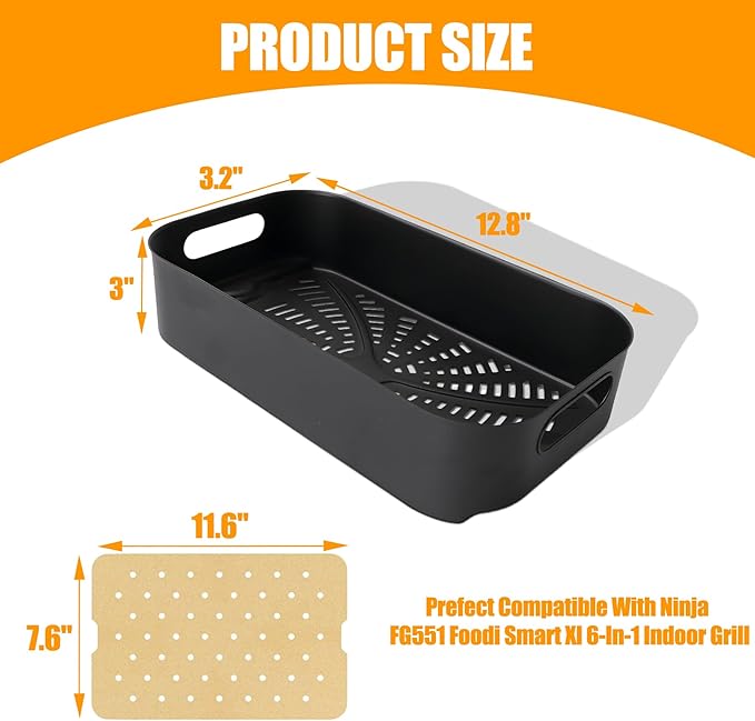 Foodi FG551 Non-stick Combo Crisper Basket Parts for Ninja Foodi FG551, DG651 and DG551 Smart XL Indoor Grill Accessories with 100pcs Disposable Air Fryer Food Basket Parchment Paper Liners