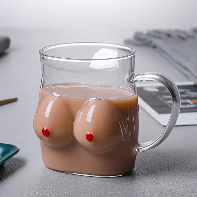 haozaikeji Creative Female Form Glass Cup Funny Boobs Glass Mug Ice Tea Coffee Mug Double Layer Art Drinking Cup Feminist Breast Cancer Survivor Awareness Milk Cup Souvenirs