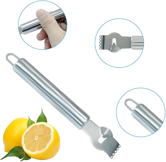 2Pcs Lemon Peeler Tool and 2Pcs Orange Rind Peeler Tool, Stainless Steel Bar Lemon Zest Peeler with Channel Knife, Lemon Grater Zester for Cocktail, Kitchen