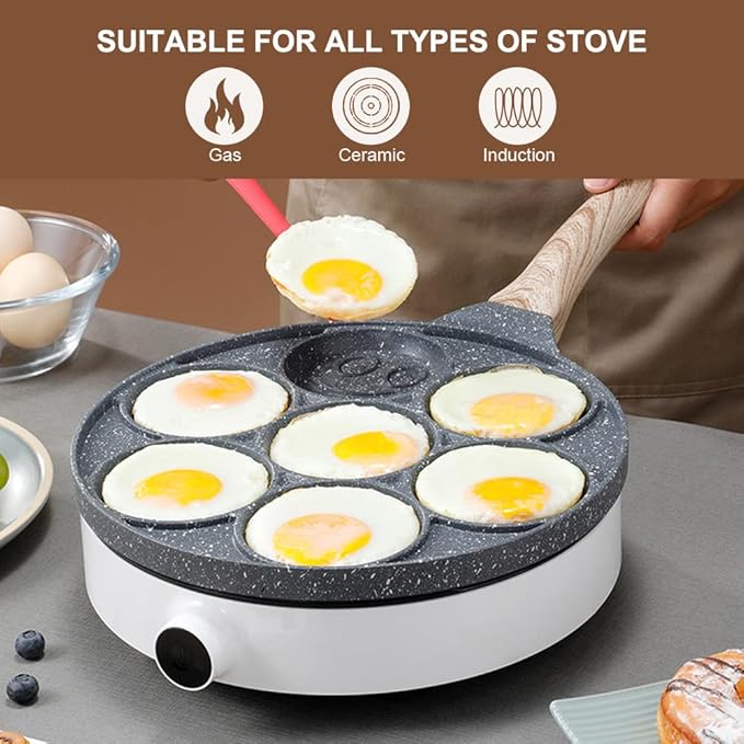 Pancake Pan Induction - Nonstick 10 Inch Pancake Maker 7-Cup Blini Pan Silver Dollar Pancake Pan for Kids
