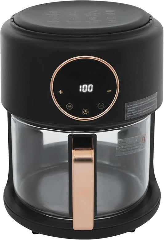 Glass Air Fryer - 4.5 Qt Transparent Viewing Pot with 8-in-1 Preset Cook Modes, 1200W Power & Precise Temp Control, Countertop Convection Oven for Healthy, Oil-Free Cooking (Black)