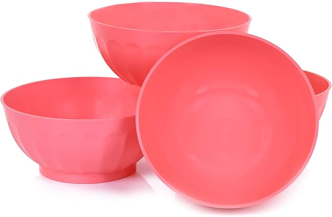 Mintra Unbreakable Plastic Bowl, Salmon 4pk - Large, 1.8L, 60oz, 7.75inW x 3.25inH - (Part Of A Set) - Salad, Snacks, Breakfast Cereal, Fruit, Popcorn, Soup, Colorful, Shatterproof, BPA Free