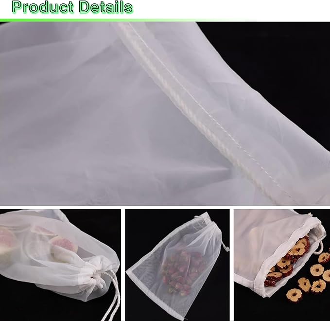 4PCS Cloths Strainer,Food Grade Nylon Nut Bag Strainer,Reusable Cold Brew Coffee Cheese Cloths Strainer for Straining Fruit Juice,Nut Milk,Doufu,Coffee,Soup Etc (Bag strainer)