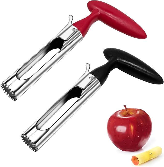 Stainless Steel Apple Corer, 2-Pack (Black & Red) - Easy Push & Twist Design, Comfort Grip Handle for Baking, Snacks, Fruit Vegetable, Dishwasher Safe