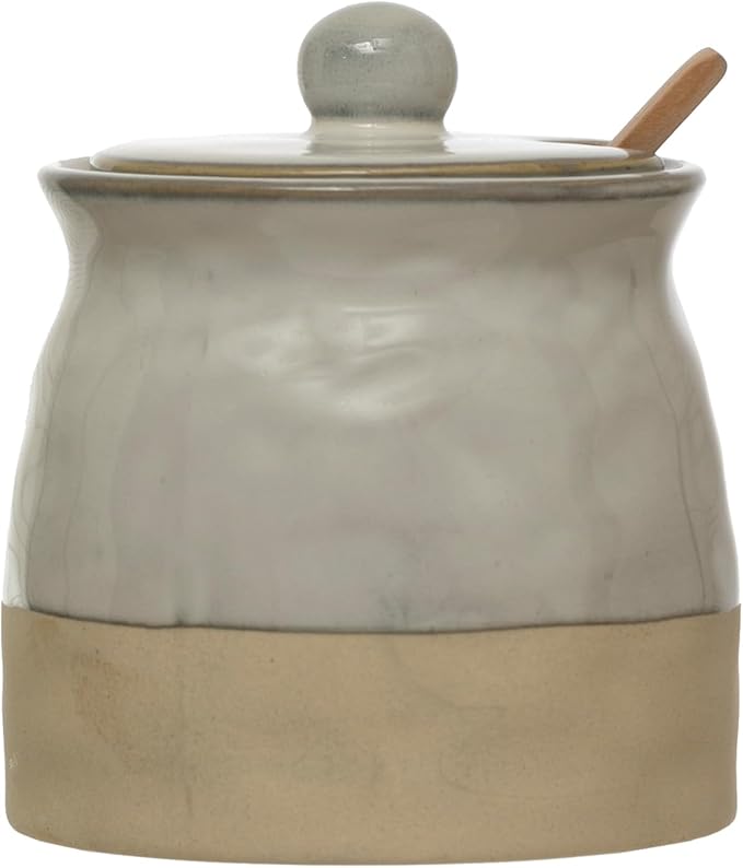 Creative Co-Op White Stoneware Sugar Pot with Lid