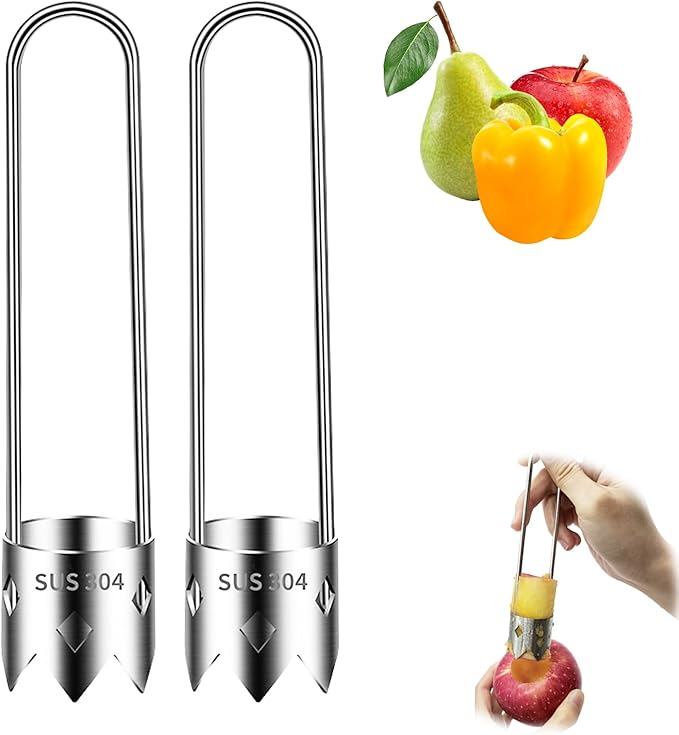 2 PCS Red Bell Pepper Corer - Pepper, Pineapple, Pear, Apple Corer - 304 Stainless Steel, Rust Resistant, Designed for a Wide Range of Fruits and Vegetables - Easy to Clean