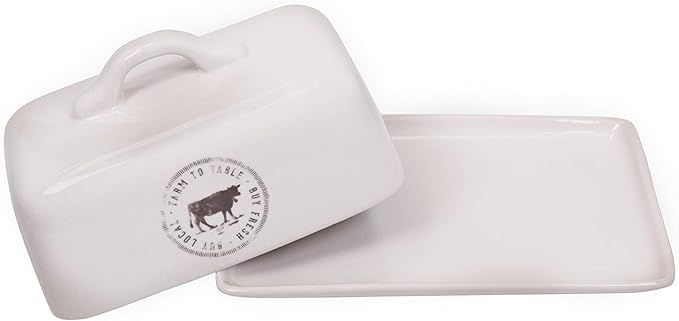 Creative Co-Op Stoneware Butter Dish with Cow Decal