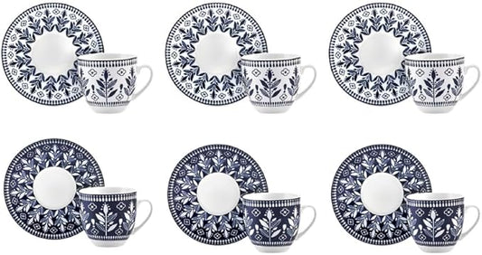 KARACA Peyker Turkish Coffee Cup Set for 6 People - 12 Piece Cups with Saucers - Small Bone China Espresso Set - Ideal for Serving Greek, Arabic Coffee (2.8 fl oz)