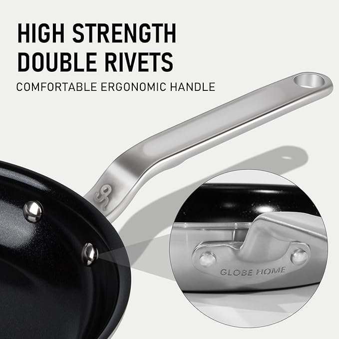 GLOBEHOME 5 Ply Ceramic Non Stick Frying Pans - 12 Inch Stainless Clad Nonstick Skillet, Toxic, PTFE & PFOA FREE, Professional Cookware for Induction, All Stoves and Oven up to 650°F