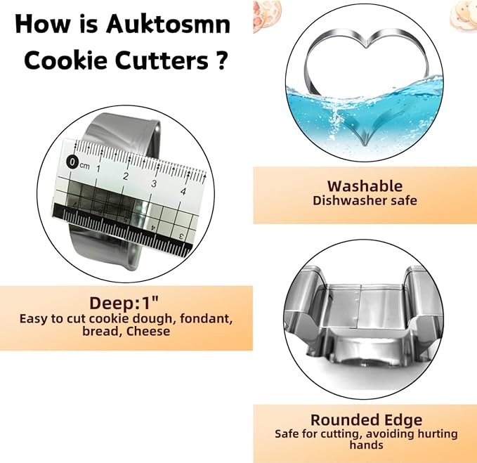 Vintage Cake Cookie Cutters Set - 3-Piece - 3.7 Inch - Stainless Steel - Dishwasher Safe - Perfect for Birthday, Wedding, Christmas, and Holiday Cookies (Heart, Scallop Designs)