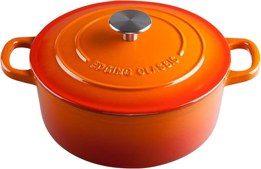 EDGING CASTING Enameled Cast Iron Dutch Oven, 5.5 Quart, Round Cast Dutch Ovens Pot with Lid Dual Handle for Bread Baking, Oven Safe up to 500°F, Orange