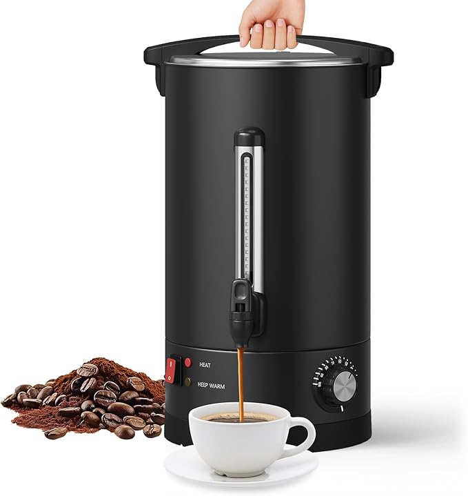 Garvee 14 L/100 Cups Coffee Urn-3.8 gal Double Wall Commerical Coffee Maker for Buffet Catering Wedding Gathering,Large Capacity Hot Coffee Dispenser,Stainless Steel Hot Water Urn-Black