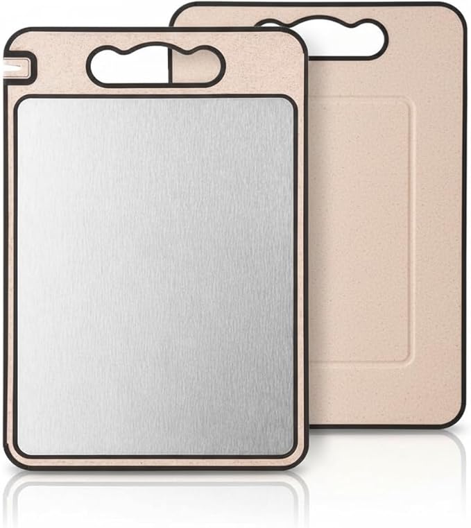 Titanium Cutting Board 2 In 1 Double Sided Pure Titanium And Wheat Straw PP With Juice Grooves, Grinding Area And Knife Sharpener Cutting Boards For Kitchen 16.5 Inches X 11.8 Inches