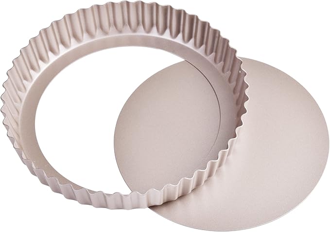 Bakeley 8-Inch Non-Stick Round Tart Pan with Removable Loose Bottom, Quiche Pan for Oven Baking (Champagne Gold)