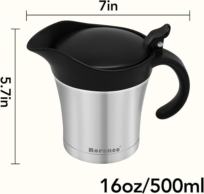 Rorence Stainless Steel Double Insulated Gravy Boat With Lid/Sauce Jug 16 Ounce Capacity