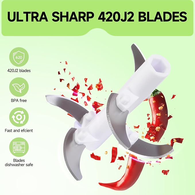 Ziweaye Manual Food Processor Vegetable Chopper, Portable Hand Pull String Garlic Mincer Onion Cutter for Veggies, Ginger, Fruits, Nuts, Herbs, etc., （900ml,Gray-green）