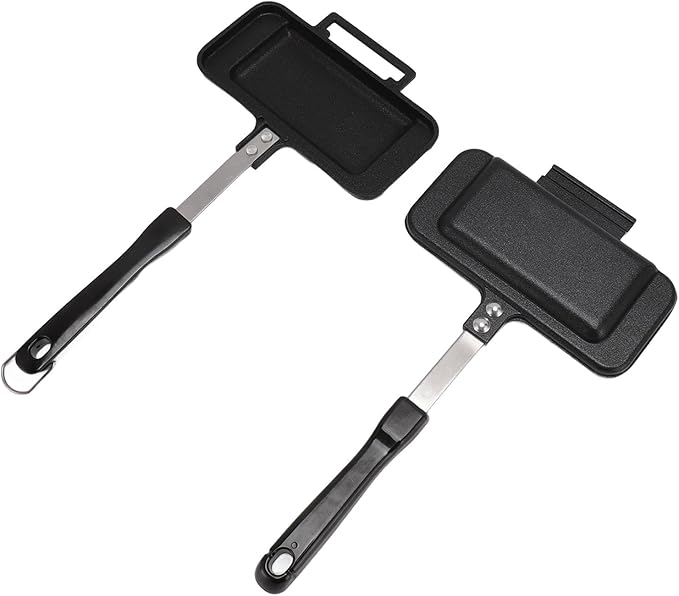Nonstick Stovetop Waffle Maker Pan, Aluminum Waffle Pan for Family Breakfast, Portable Camping Waffle Maker with Long Handle for Even Heating on Gas or Electric Stove (Type 1)