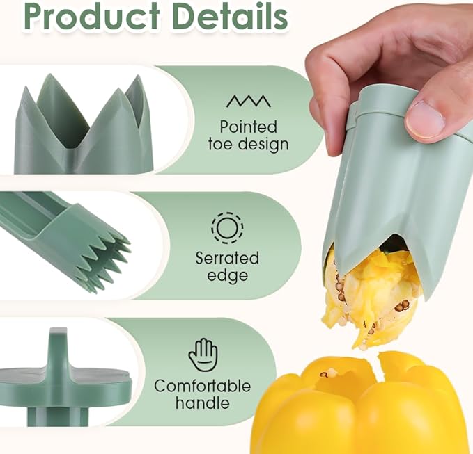 Red Bell Pepper Seed Corer,2024 New Stainless Steel Fruite Corer,For Vegetables Fruit Kitchen Gadget (C+A)