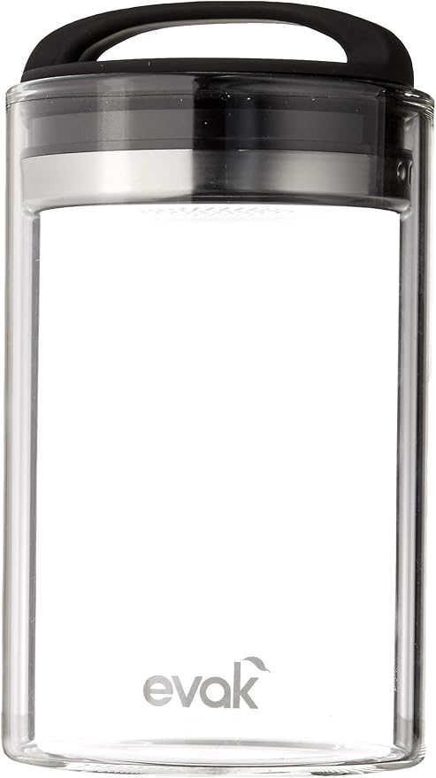Prepara Evak Fresh Saver Airless Canister, Glass & Stainless, Medium, Soft Touch Black Handle