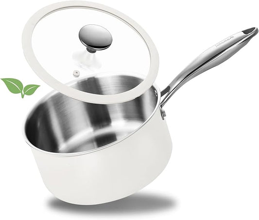SAKAMOSH 1.5 Quart Tri-ply Stainless Steel Saucepan with Glass Lid, Induction Sauce Pan Compatible with All Cooktops, Non-Toxic Sauce Pot with Stay Cool Handle, Oven & Dishwasher Safe