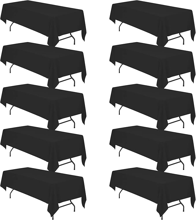BRILLMAX 10 Pack Black Tablecloths 60 x 126 Inch for 8ft Rectangle Tables - 150 GSM Polyester Fabric, 15" Standard Drop, Water, Stain & Wrinkle Resistant Cloth Cover for Wedding Dining Buffet