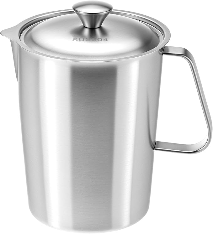 QWORK Large 70 oz Stainless Steel Measuring Cup with Removable Lid – Extra Capacity Marked Pitcher for Kitchen, Coffee & Bar Use