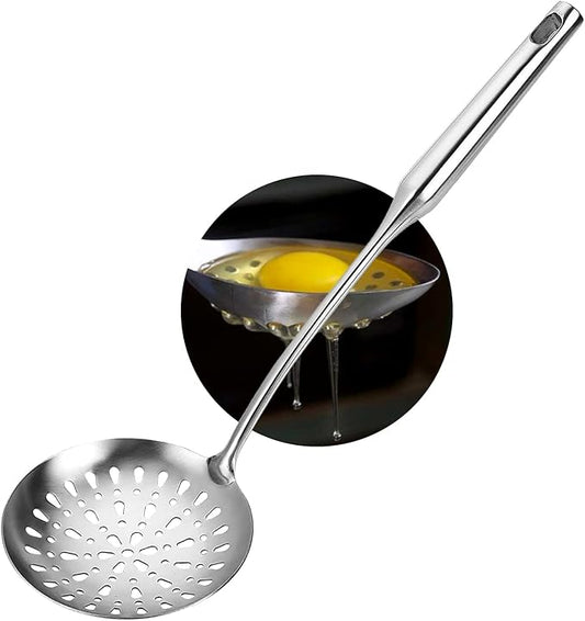 TBWHL Skimmer Slotted Spoon, Slotted Spoons for Cooking, Heavy Duty 304 Stainless Steel Slotted Spoon with Vacuum Ergonomic Handle, Comfortable Grip Design Strainer Ladle for Kitchen, 14.96 Inches