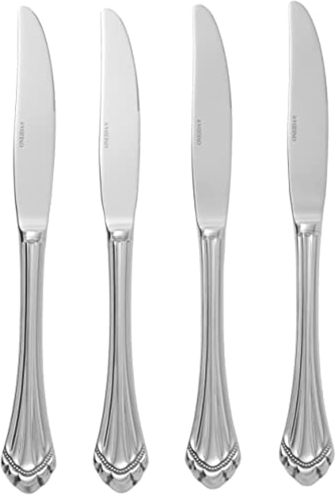 Oneida Marquette Fine Flatware Dinner Knives, Set of 4, 18/8 Stainless Steel, Silverware Set, Dishwasher Safe