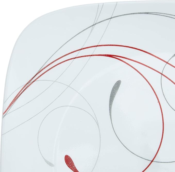Corelle Vitrelle 6-Piece Dinner Plates Set, Triple Layer Glass and Chip Resistant, Lightweight Square 10-1/2-Inch Plates, Simple Lines