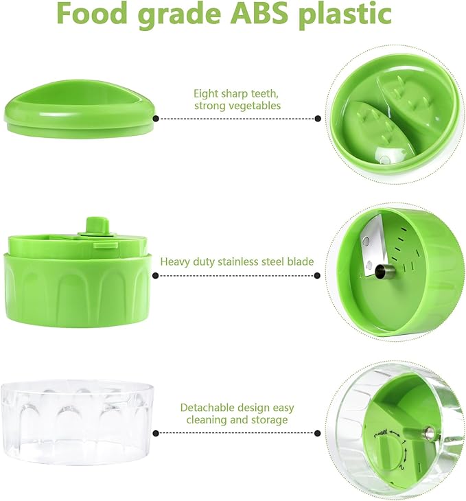 3-in-1 Vegetable Spiralizer Slicer, Adjustable Mandoline Spiral Cutter for Zucchini Noodles, Carrots, Cucumber (Green)