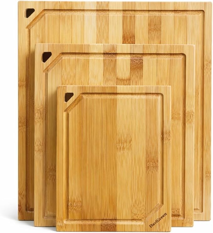 DaviGreen Bamboo Cutting Board Set of 3 (Dark Bamboo, 0.6 Inch Thick)