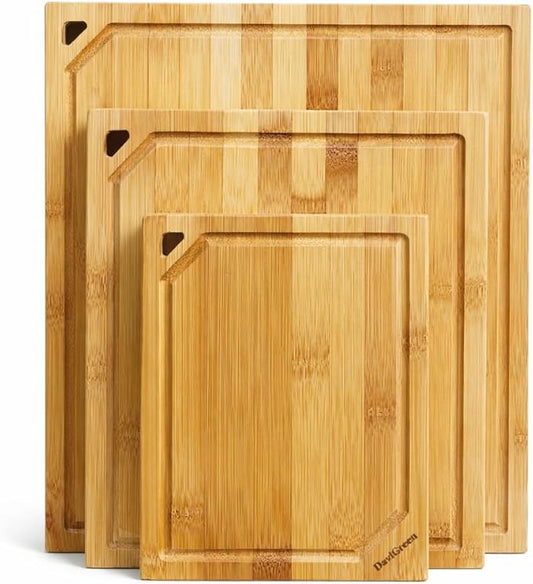 DaviGreen Bamboo Cutting Board Set of 3 (Dark Bamboo, 0.6 Inch Thick)