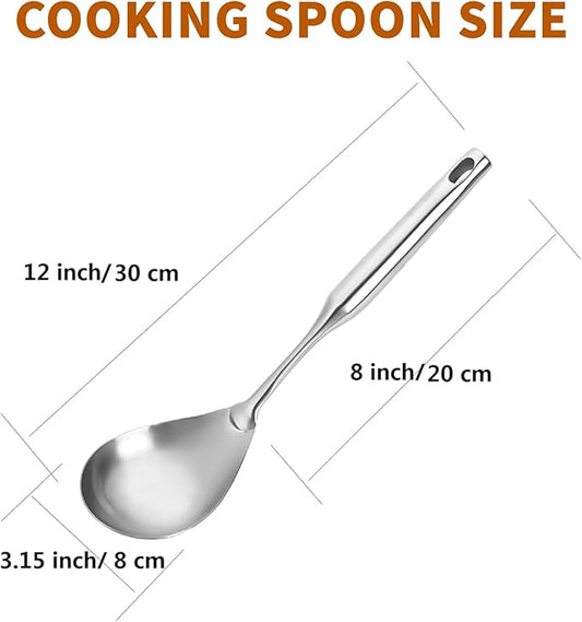 TBWHL Premium Brushed 304 Stainless Steel Large Serving Spoon, 12.5 Inch Kitchen Cooking Spoon with Ergonomic Handle, Good Grip Ergonomic Handle, Silver