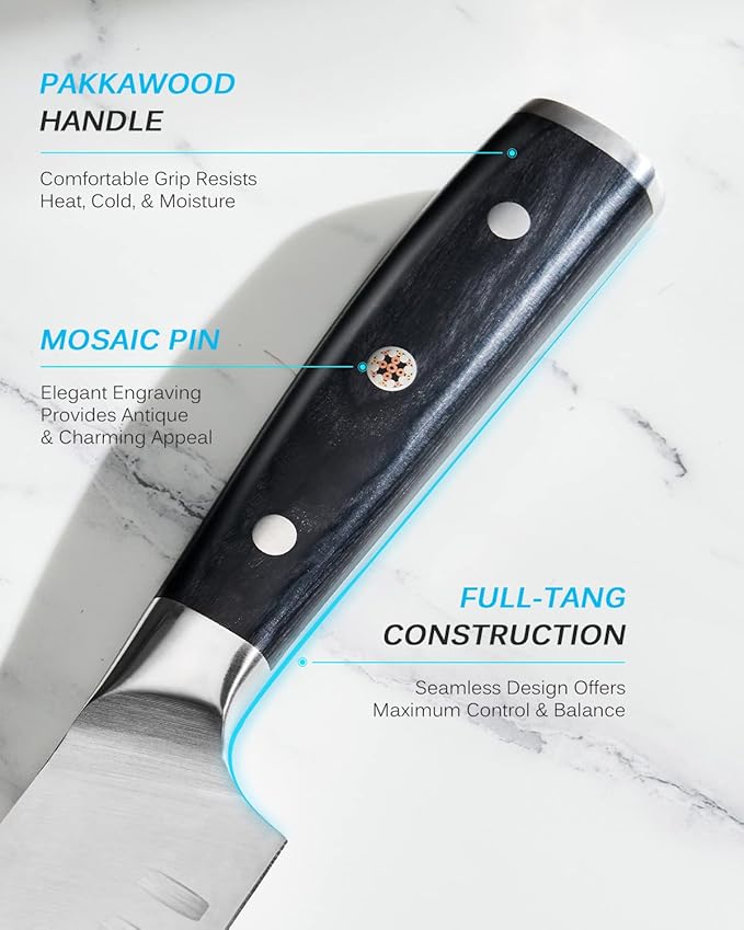 KYOKU 10" Bullnose Butcher Knife, Samurai Series Butcher Knife for Meat Cutting Chopping with Pakkawood Handle, Japanese Style High Carbon Steel Kitchen Knife for Professional Chef with Sheath & Case