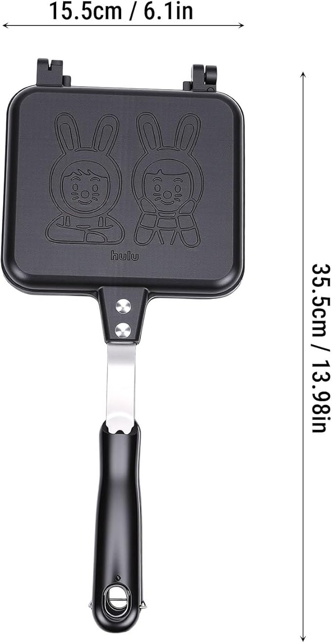 Sandwich Maker, Double Sided Rabbit Pattern Non Stick Stove Top Panini Press Pan with Handle, Stovetop Toasted Sandwich Maker Aluminum Flip Pan for Home Kitchen