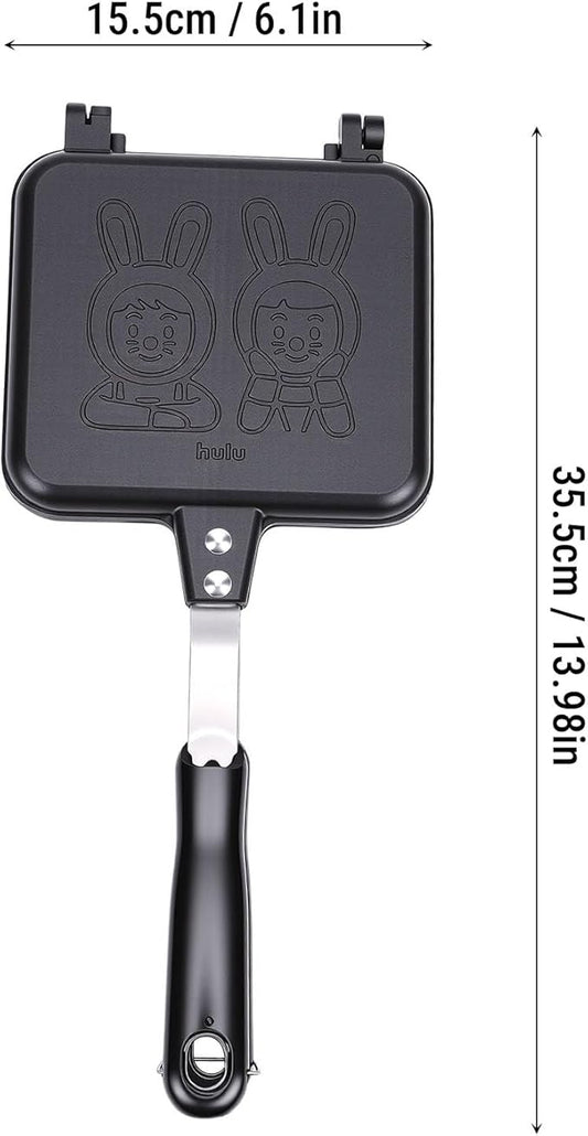 Sandwich Maker, Double Sided Rabbit Pattern Non Stick Stove Top Panini Press Pan with Handle, Stovetop Toasted Sandwich Maker Aluminum Flip Pan for Home Kitchen