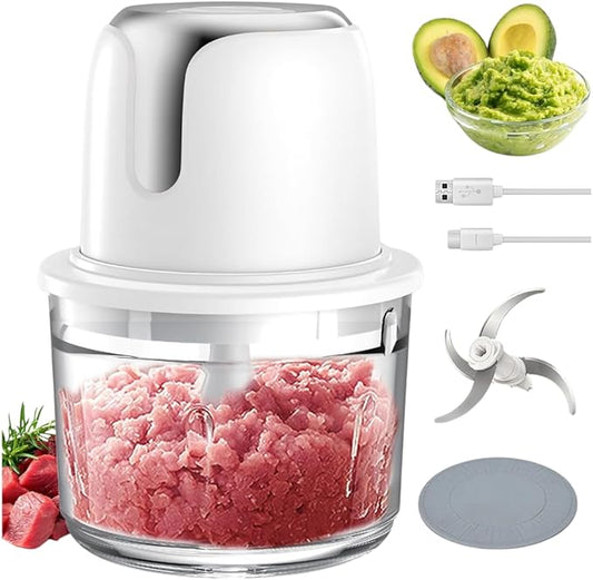 Electric Food Processor, 1.2L Cordless Meat Grinder, USB-C Rechargeable with 4500mAh Battery (Sliver)