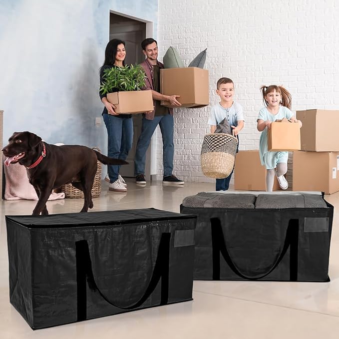 ClearSpace Heavy Duty Moving Bags or Storage Bags – Black Storage Bins with Lids, Large Moving Boxes with Backpack Straps & Zippers,– Packing Box & Moving Supplies for College Dorm, 6 Pack