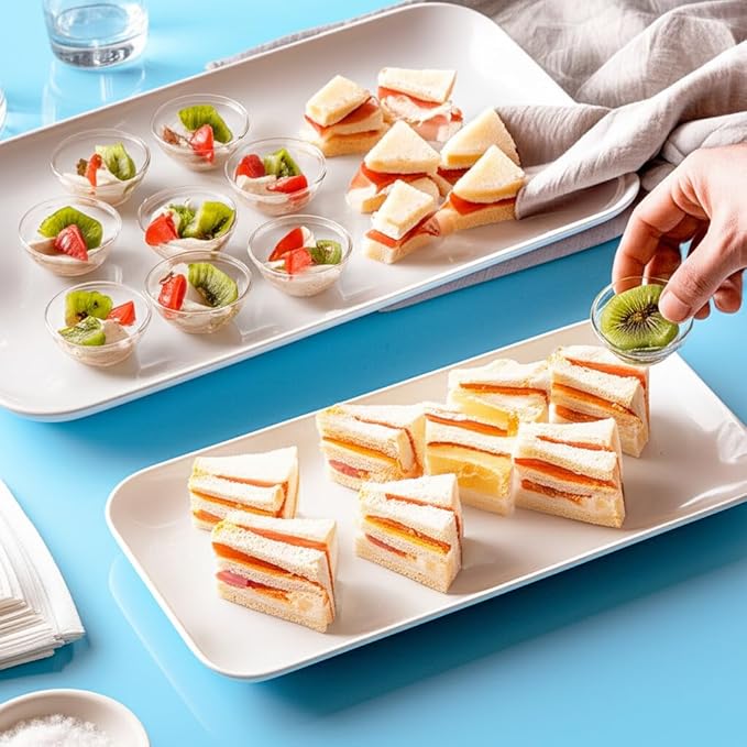 DELLING Large Serving Platter Set 16/14/12inch Large Serving Tray - Rectangular White Serving Trays for Party, Turkey Platter Set of 3, Dinner Parties