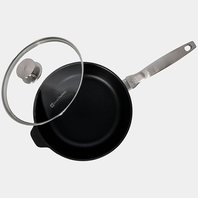 Swiss Diamond Nonstick Hybrid Ceramic and Diamond-Infused Deep Saute Pan With Glass Lid, Dou Ceramic, Dishwasher & Oven Safe Up To 500 °F (3.2 Quart)