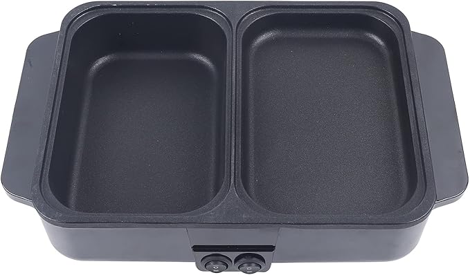 Electric Grill Hot Pot 2 in 1,Mini Electric Hot Pot BBQ Grill Kitchen Smokeless Shabu Cooking Pan 1200W,Multifunctional Grill Pan Indoor for Korean BBQ, Steaks, Shabu Shabu and Noodles (Black)
