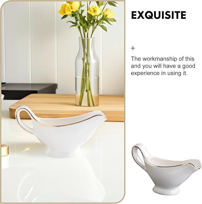 Ceramic Gravy Boat Ceramic Creamer Pitcher Gravy Sauce Boat Sauce Cup Milk Creamer Jug Porcelain Containers Kitchen Supplies (300ml)