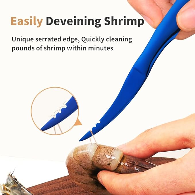 Shrimp Deveiner Tool Shrimp Peeler and Deveiner Tool Stainless Steel Shrimp Cleaner Seamless Shrimp Peeler Shrimp Deveining Tool Knife for Easy Shrimp Deveining (Blue)