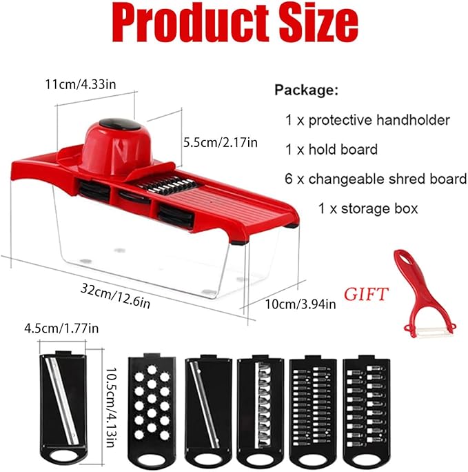 6 in 1 Mandoline Slicer for Kitchen, Multifunctional Veggie Slicer Shredder with Container, Potato Slicer, Vegetable Slicer, Mandoline Food Slicer, Onion Slicer, Essential Kitchen Gadgets